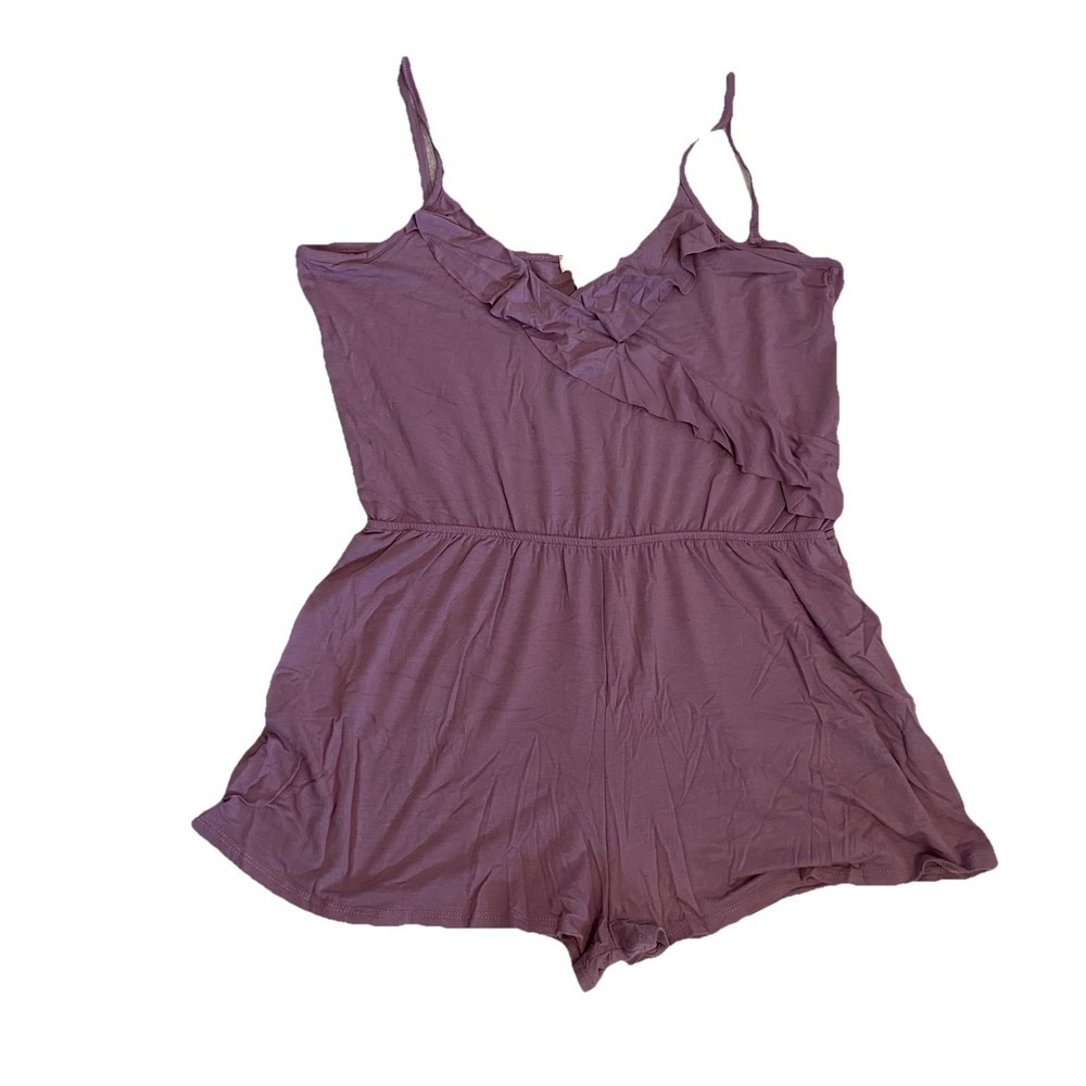 Enough‎ About Me Womens Romper L Knit Jumpsuit Shorts Sleeveless Dust Pink Rayon